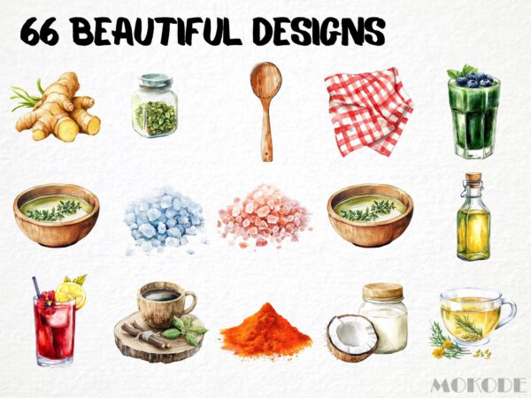 Watercolor Natural Remedies Clipart 66 Png, Homemade Medicine, Cooking Ingredients, Vegetable Food, Herbs Art Digital Prints, Commercial Use - Image 4