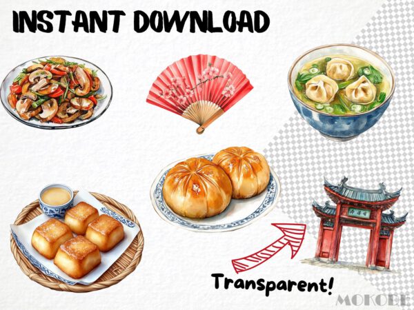 Watercolor Chinese Food Clipart 62 Png, Asian Kitchen Graphics, Rice China Food, Bubble Tee, Baozi Art, Digital Prints, Commercial Use - Image 5