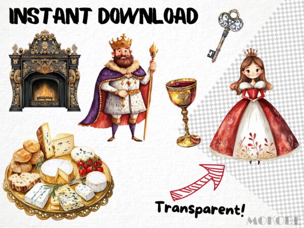 Watercolor King's Palace Clipart 64 Png, Royale Kingdom Clipart Fantasy King, Cute Princess Clipart Instant Download Crown Png, Junk Journal - Image 5