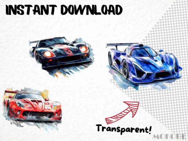 Cool Cars Watercolor Clipart 37 Png, Racecar Graphics, Supercar Racing Tshirt Design Commercial Use, Boy Gift, Instant Download Digital - Image 5
