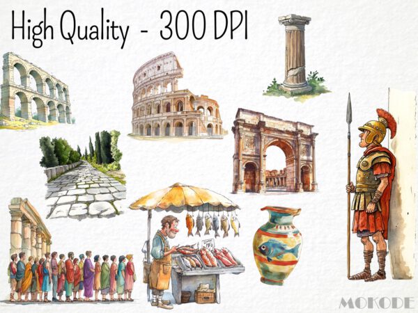 Funny Roman Empire Clipart 61 Png, Quirky Caesar, Cartoon Ancient History Watercolor Rome Colosseum, Roman Soldier Digital Art, Scrapbooking - Image 4