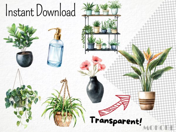 Plant Lover Clipart 62 Png,  Watercolor Homegrown Plants, Tulip Flower, Herbs Botanical Healthy Art, Vegan Life Digital Art Commercial Use - Image 5