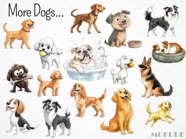 Funny Dog Life Clipart 68 Png, Cute Puppy Watercolor, Quirky Dog, Pet owner Gift, Dog Toy Cartoon, Labrador, Bulldog Digital Download Prints - Image 4