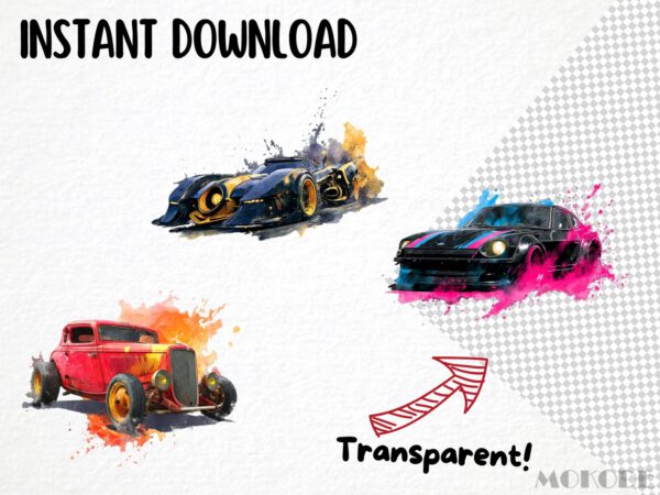 Cool Cars Clipart 22 Png, Race Car Color Splash Tshirt Design Clipart, POD Boys T shirt Graphics, Fast Racing Car Watercolor, Commercial Use - Image 6