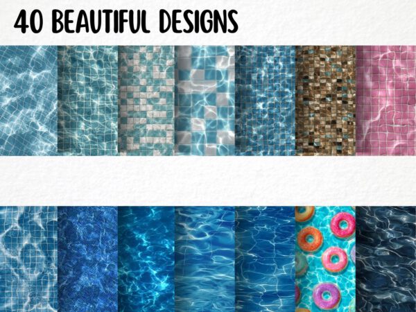 40 High Quality Swimming Pool Patterns Png, Seamless Summer Pool Digital Paper, Blue Water Pattern, Beach Digital Download, Commercial Use - Image 3