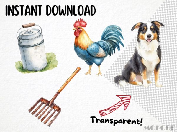 Barn Animals Clipart 47 Png, Watercolor Farm, Cute Cow Illustration, Sheep Art, Goat Clipart, Pig, Horse, Chicken Coop, Digital Download - Image 4