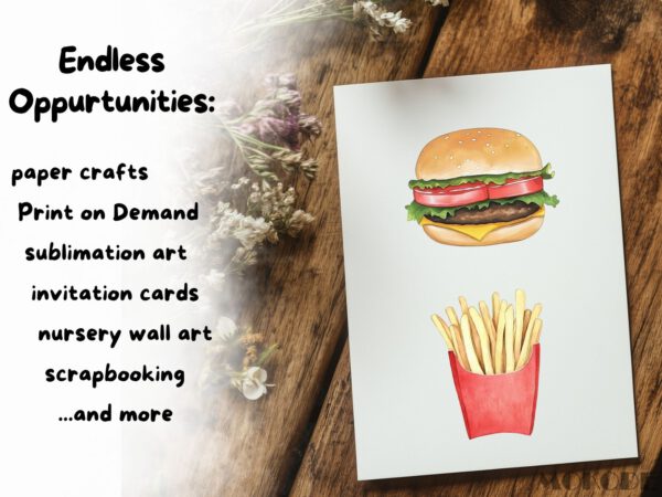 Watercolor Fast Food Clipart 22 Png, Cute Hot Dog, Kids Illustration, Junk Food, Burger and Fries Clipart Digital Prints, Commercial Use - Image 6