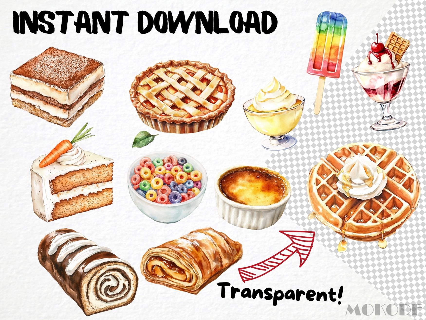 Watercolor Sweet Treats Clipart 86 Png, Cakes & Cookies Illustrations Chocolate Art, Birthday Cake, Ice Cream Digital Prints, Commercial Use - Image 6