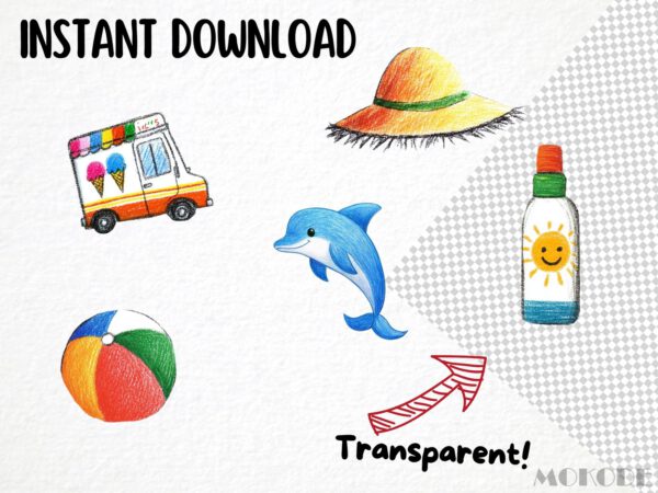 Cute Kids Summer Clipart 54 Png, Ice Cream Illustration, Sunshine Fruits, Beach Fun, Nursery Tropical Art,  Digital Prints, Commercial Use - Image 6