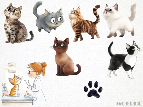 Funny Cat Life Clipart 65 Png, Cute Kitten Watercolor, Quirky Cat, Pet owner Gift, Cat Tree Cartoon, Baby Kitty Digital Download Prints - Image 4
