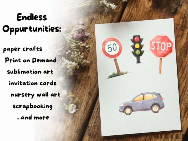 Cute Traffic Clipart 48 Png, Watercolor Cars City Illustration, Kindergarden Nursery Vehicles, Street Sign, Fire Truck Commercial Use - Image 7