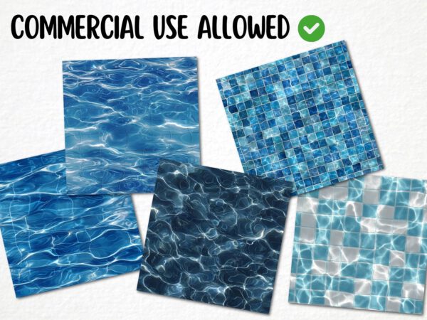 40 High Quality Swimming Pool Patterns Png, Seamless Summer Pool Digital Paper, Blue Water Pattern, Beach Digital Download, Commercial Use - Image 7