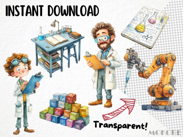 Science Lab Clipart 89 Png, Physics Watercolor Radioactive Atom Illustration, Chemistry Class Experiment, Maths Formula Digital Download - Image 7