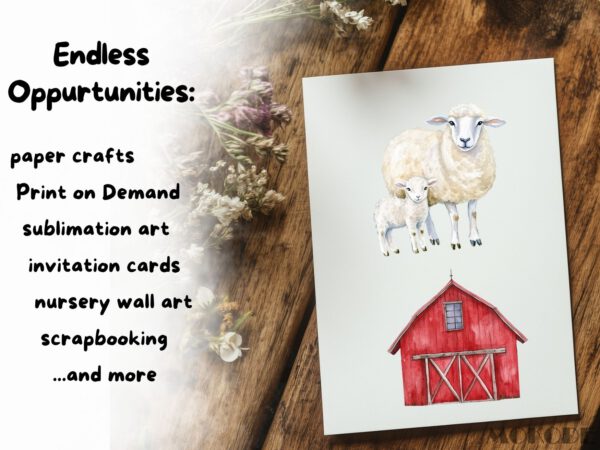 Barn Animals Clipart 47 Png, Watercolor Farm, Cute Cow Illustration, Sheep Art, Goat Clipart, Pig, Horse, Chicken Coop, Digital Download - Image 7