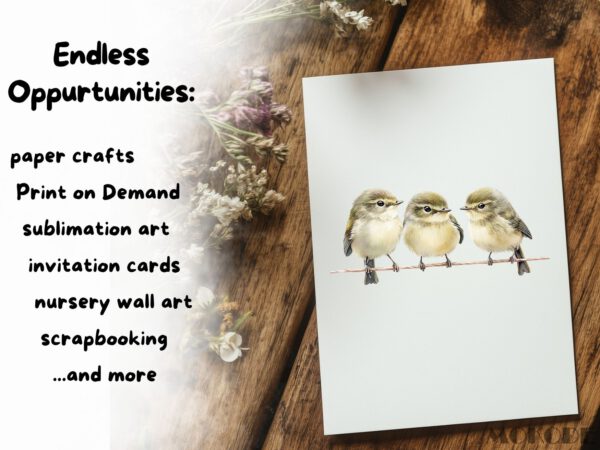Birds on a Wire Clipart 42 Png, Watercolor Cute Bird Illustration, Songbird on Branch, Forest Birds Bluetit Collection, Digital Prints - Image 5