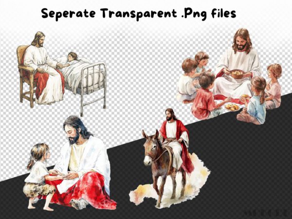 Jesus with Kids Clipart 20 Png, Watercolor New Testament Jesus Christ healing Children, Bible Stories Christian, Religious Sunday School Art - Image 7