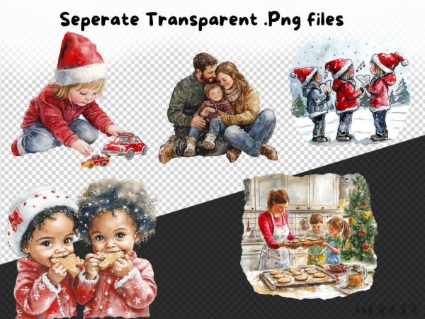 Watercolor Christmas Family Clipart 39 Png, Christmas Eve Presents Opening, Santa Xmas Tree, Invitation Card Making, Commercial Use - Image 7