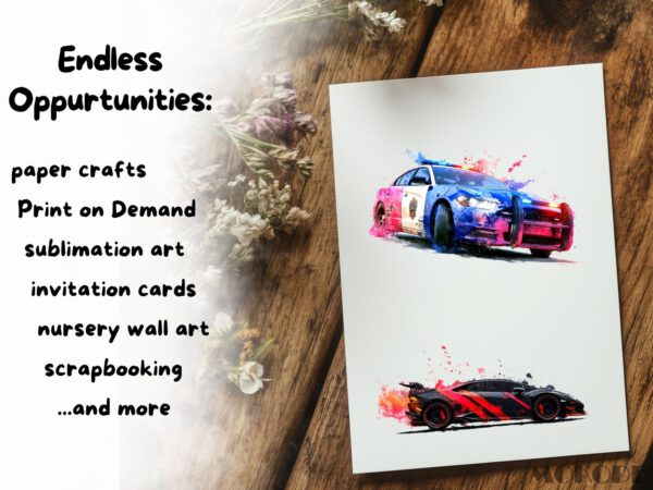 Cool Cars Clipart 22 Png, Race Car Color Splash Tshirt Design Clipart, POD Boys T shirt Graphics, Fast Racing Car Watercolor, Commercial Use - Image 8
