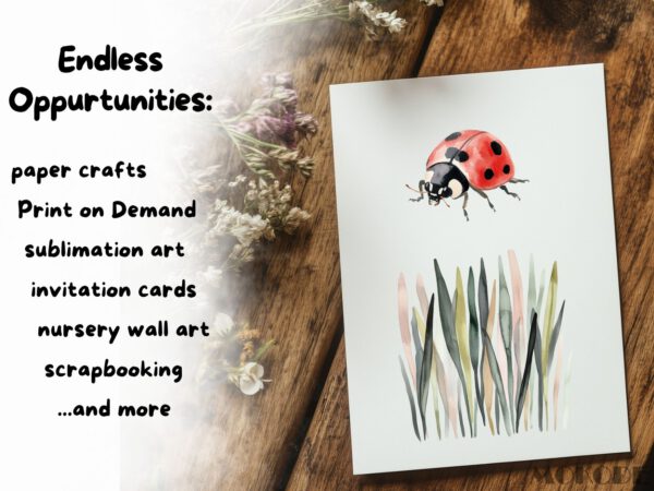 Cute Tiny Forest Life Clipart 72 Png, Watercolor Mini Insects Nursery, Digital Download, Ladybug, Small Ants png, Commercial Use - Image 7