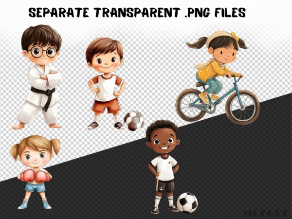 Sports Kids Clipart 40 Png, Cute Athlete Watercolor Football Team Illustration, Basketball Player, Tennis Kids Commercial Use, Soccer Ball - Image 8