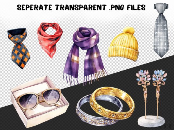 Accessories Clipart 60 Png, Luxury Items Watercolor Fashion Illustration, Girly Jewelry, Watch Clipart, Learning Material, Digital Download - Image 8