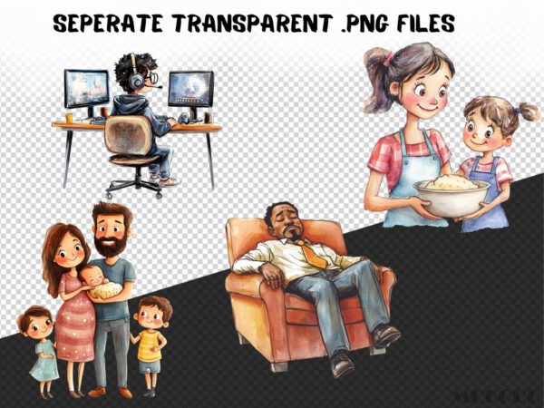 Funny Family Clipart 38 Png, Watercolor Kids Graphics, Mom and Dad Illustration, Quirky Baby Gift Art, Digital Prints, Instant Download - Image 8