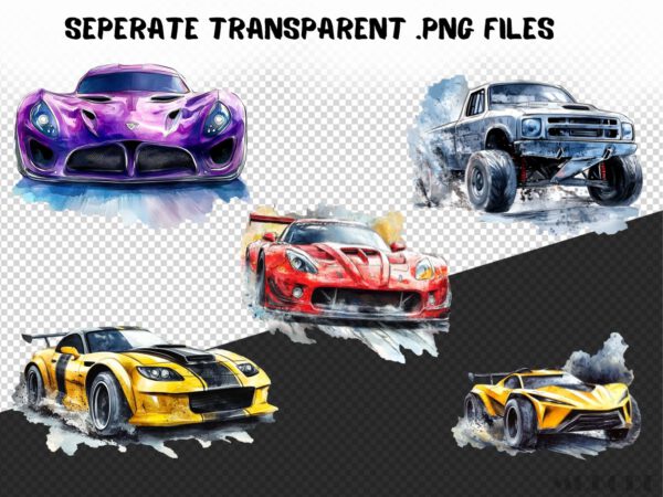Cool Cars Watercolor Clipart 37 Png, Racecar Graphics, Supercar Racing Tshirt Design Commercial Use, Boy Gift, Instant Download Digital - Image 8