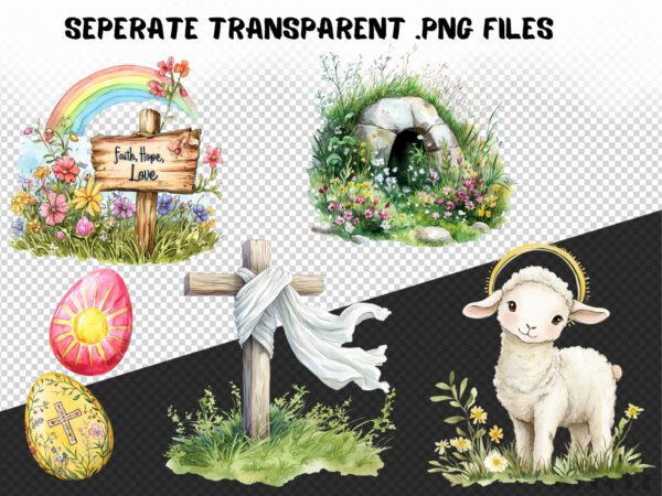 Christian Easter Clipart 41 Png, Watercolor New Testament Jesus Christ is Risen, Religious Holiday, Cross Art, Bible Resurrection Sunday - Image 8