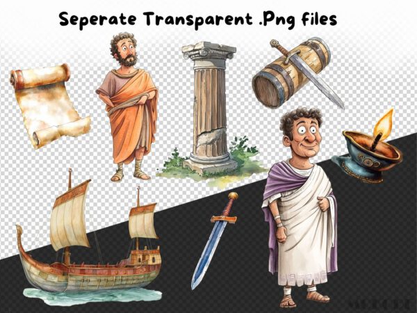 Funny Roman Empire Clipart 61 Png, Quirky Caesar, Cartoon Ancient History Watercolor Rome Colosseum, Roman Soldier Digital Art, Scrapbooking - Image 8