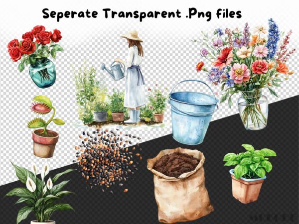 Plant Lover Clipart 62 Png,  Watercolor Homegrown Plants, Tulip Flower, Herbs Botanical Healthy Art, Vegan Life Digital Art Commercial Use - Image 8