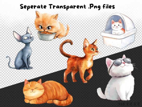 Funny Cat Life Clipart 65 Png, Cute Kitten Watercolor, Quirky Cat, Pet owner Gift, Cat Tree Cartoon, Baby Kitty Digital Download Prints - Image 8