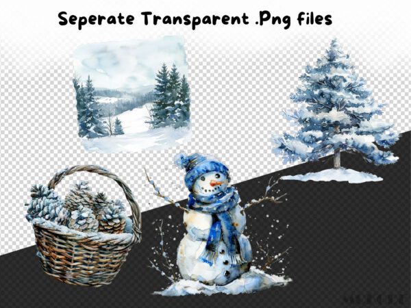 Watercolor Frosty Christmas Clipart 58 Png, Soft Cozy Winter Snow Clipart, Cold Winter Girl in Sweater Cute, Digital Prints Scrapbooking - Image 8