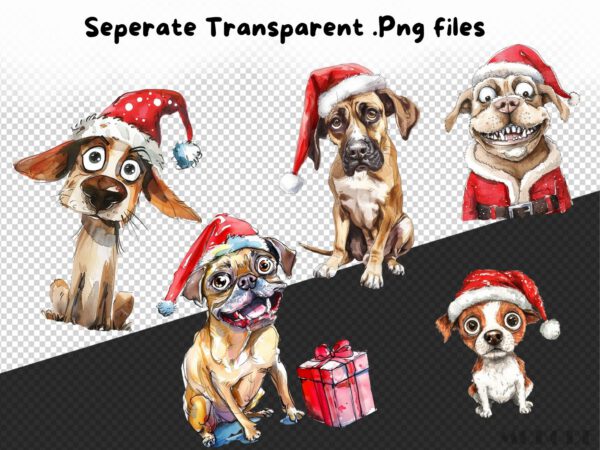 Funny Christmas Dogs Clipart 41 Png, Festive Caricature Puppies, Quirky Dog Clipart, Pet Santa Hat Animals, Digital Prints Scrapbooking - Image 8