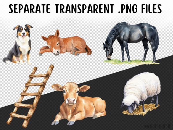 Barn Animals Clipart 47 Png, Watercolor Farm, Cute Cow Illustration, Sheep Art, Goat Clipart, Pig, Horse, Chicken Coop, Digital Download - Image 9