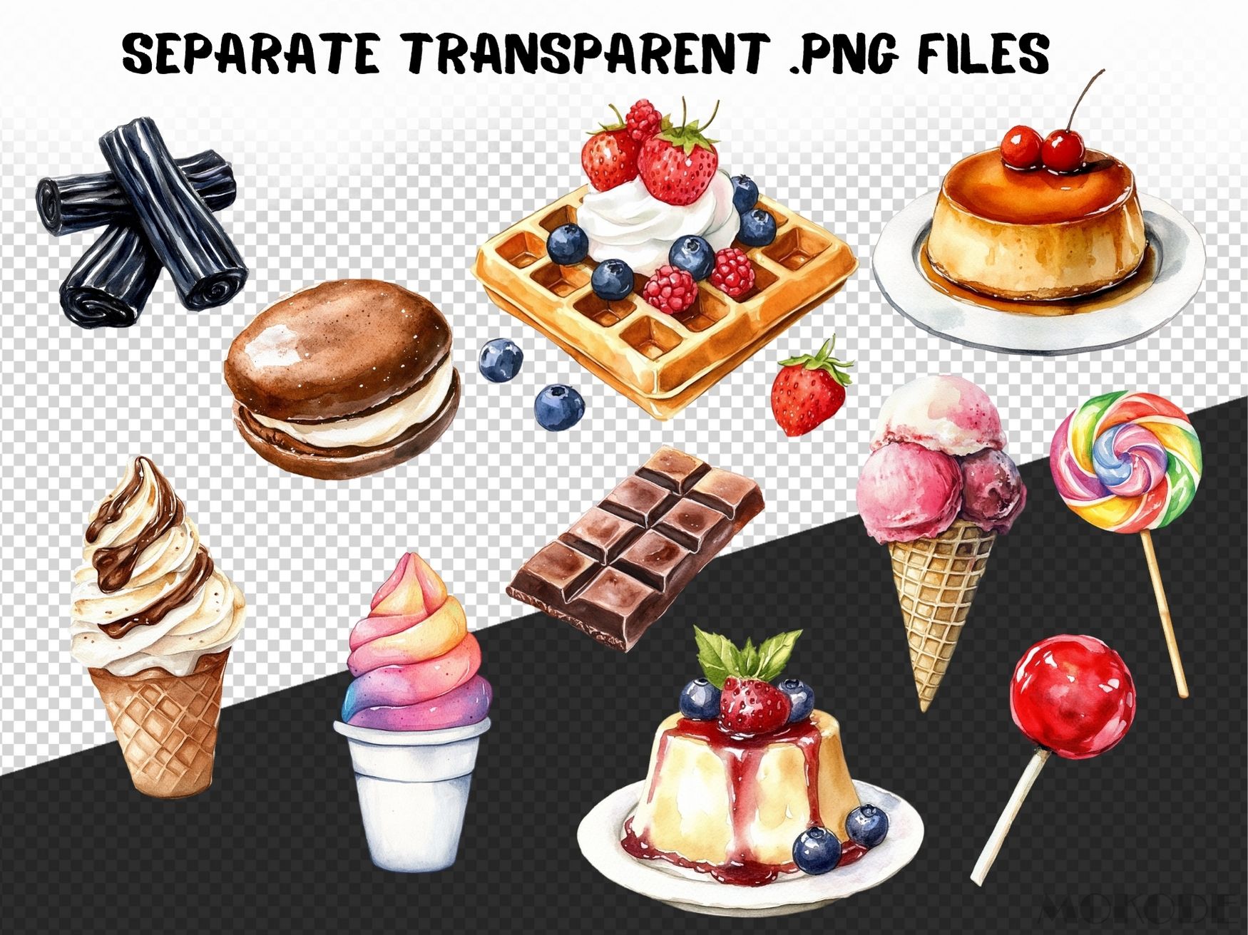 Watercolor Sweet Treats Clipart 86 Png, Cakes & Cookies Illustrations Chocolate Art, Birthday Cake, Ice Cream Digital Prints, Commercial Use - Image 9