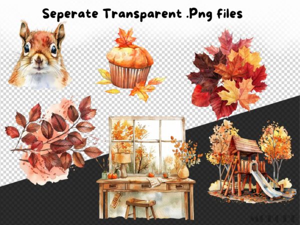 Watercolor Autumn Megabundle, Fall Season Clipart, Autumn Forest Pumpkin, Cozy Autumn, Woodland Animals, Landscapes, Digital Download - Image 9